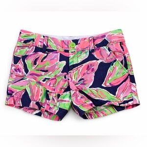 Lilly Pulitzer Callahan Shorts Size 0 Pink Green Tropical Print 5” Inseam